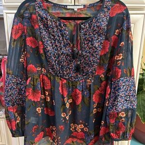 Daniel Rainn Floral Blouse - Red and Blue